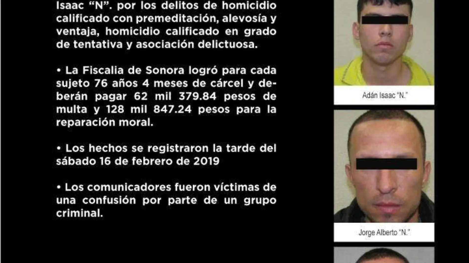 Implicados en el homicio y atentado de Reynaldo López y Carlos Cota